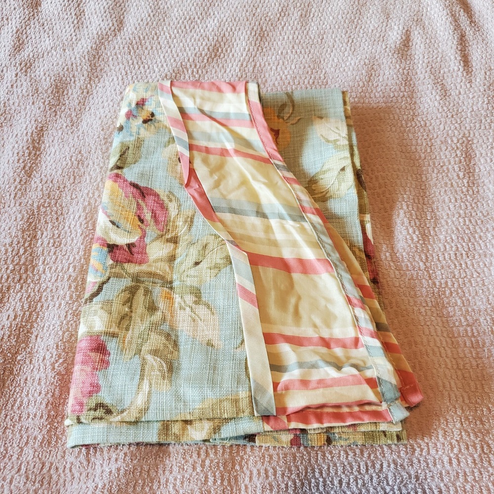 Waverly Floral Scalloped Valance Blue Pink Linen Cotton 51x18 Cottagecore